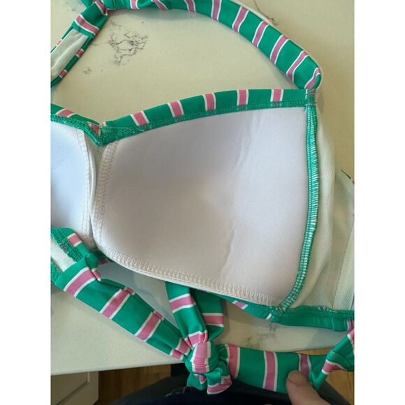 NWT Draper James Prep in your Step Green Pink Stripe Bikini Swimsuit Size Medium - Picture 7 of 10